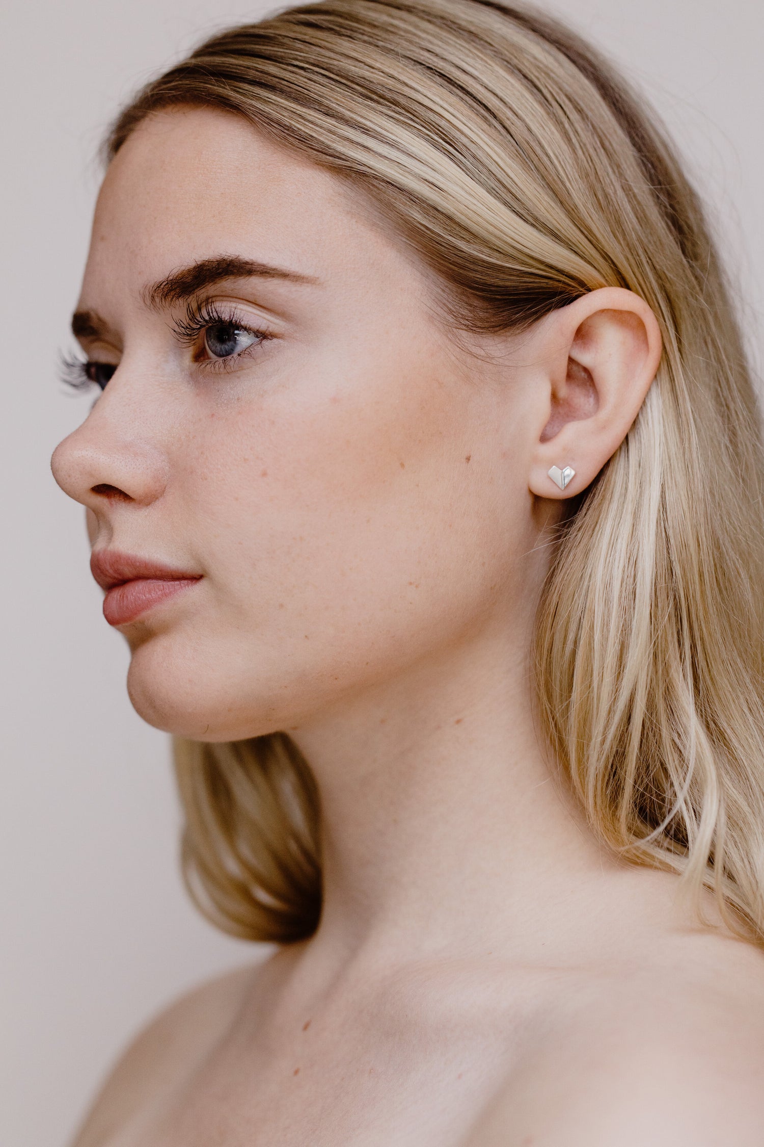 DEMI COEUR • Silver Stud Earrings